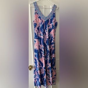 LILLY PULITZER V-Neck MADSEN MIDI DRESS In BOREALIS BLUE SWIM ON OVER